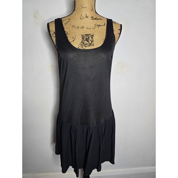 Vintage Black Semi Sheer Pleated Dress Slip Black Swan Boudoir Lingerie Goth - Picture 12 of 12